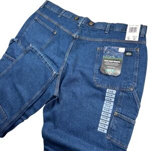 NEW KEY Denim Logger Dungaree Mens 46x32 Blue Relaxed Double Front Pants